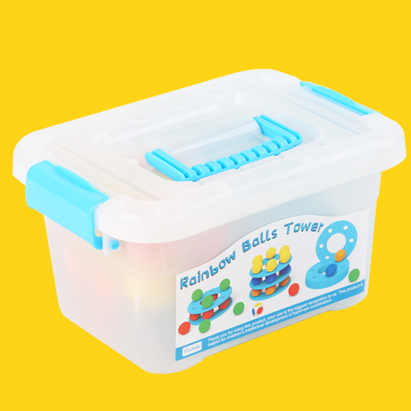 Wooden Rainbow Balls Tower Stack, Color Cognition and Hand-Eye Training Toy