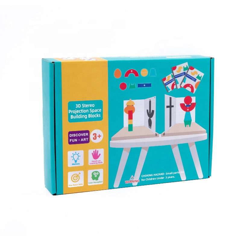 3D Wooden Space Building Blocks - Montessori Geometric Stacking Toy for Kids