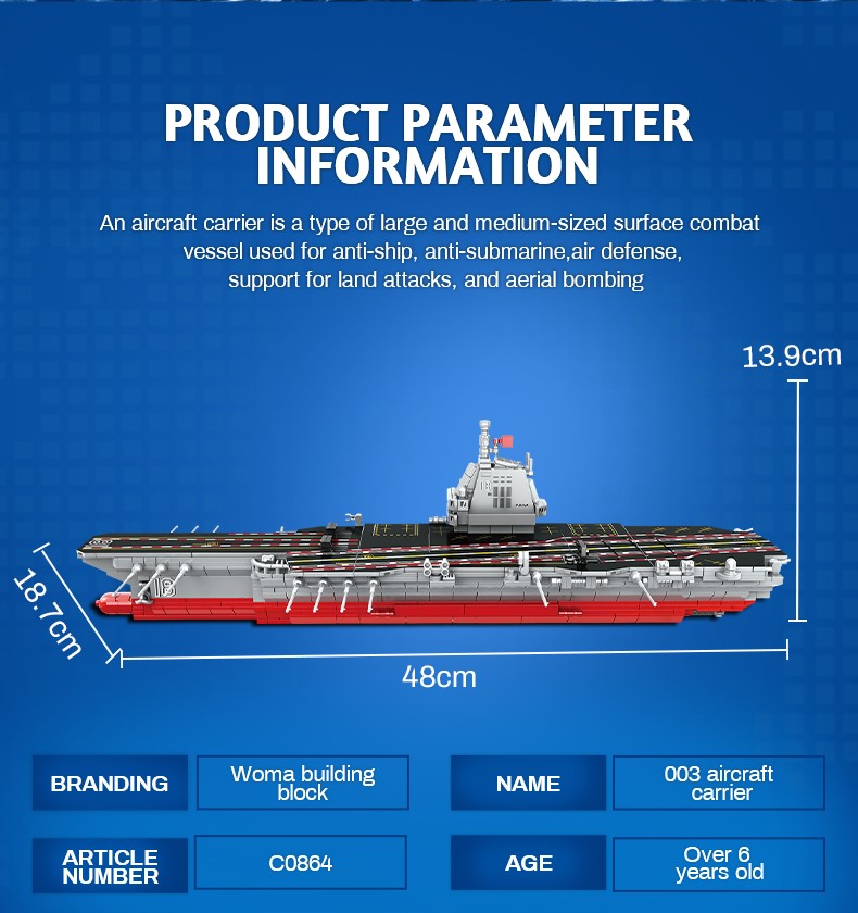 Aircraft Carrier Model Assemble Warship Building Blocks Brick Adult 003 Fujian Ship Toy