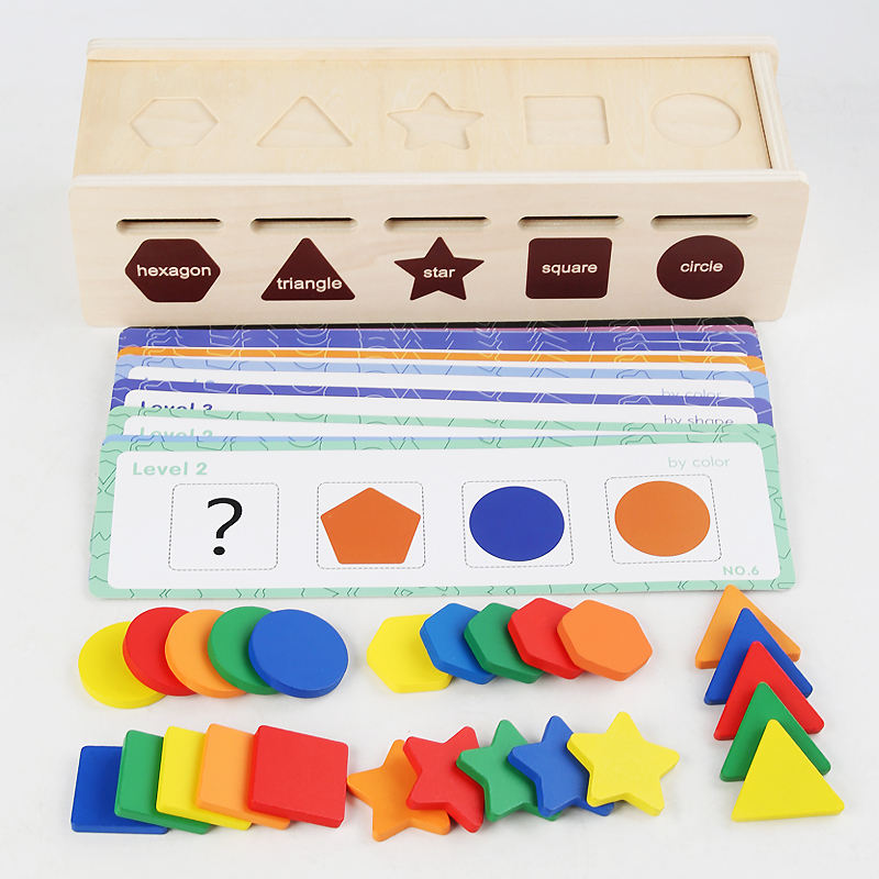 Wooden Montessori Color and Shape Matching Box Puzzle