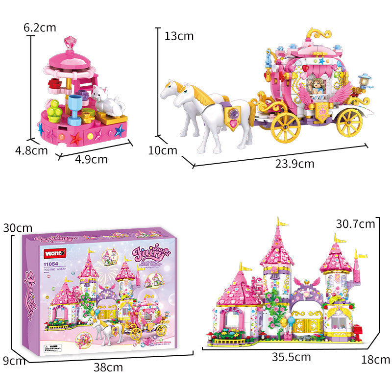 Princess Castle Carriage Educational Building Block Set Model for Girls Fairyland Play House for Children