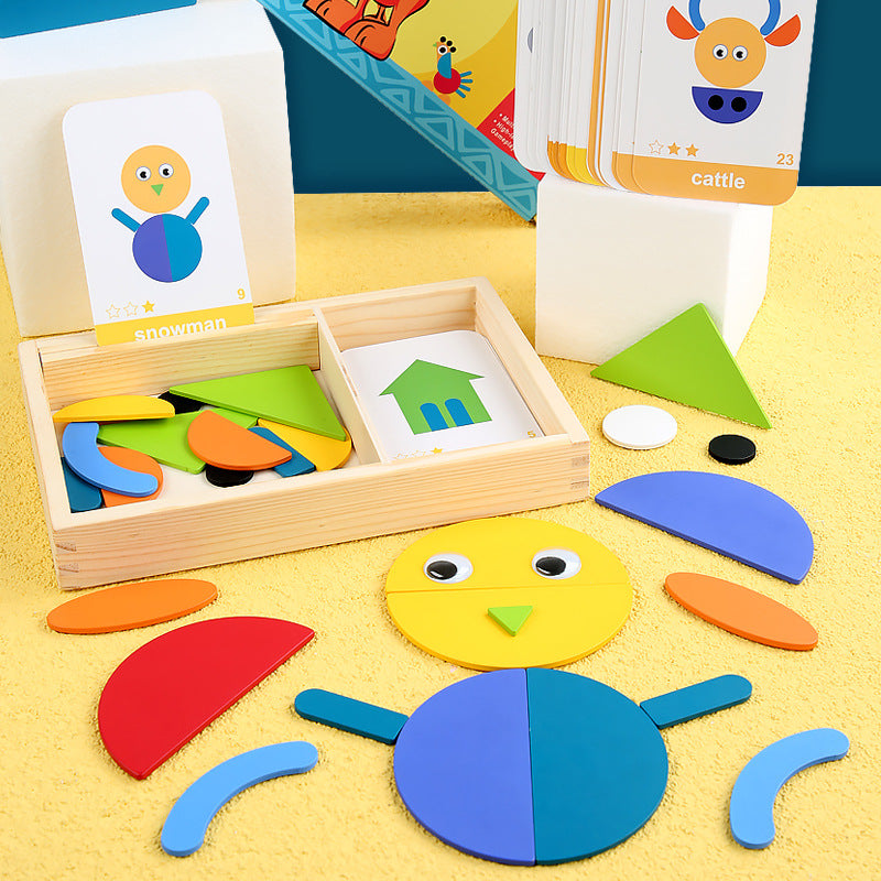 Montessori Wooden Puzzle - Geometric Shape Jigsaw for Creative Thinking