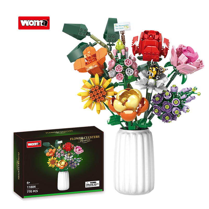 8 Flowers Brick Bouquet Building Blocks Set Toy With Vaze