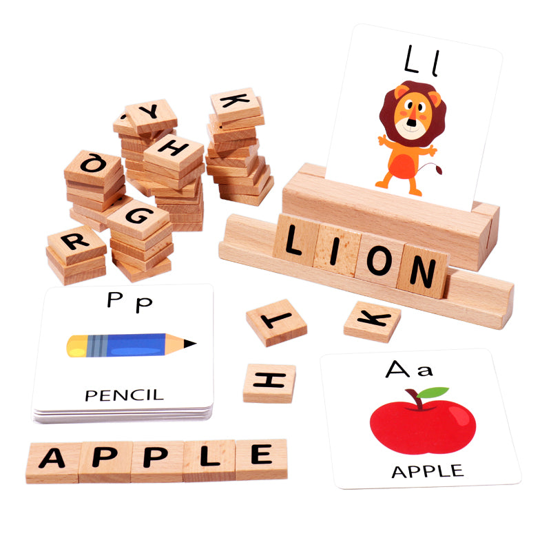 Educational Wooden Word Matching Game - Montessori Spelling Puzzle