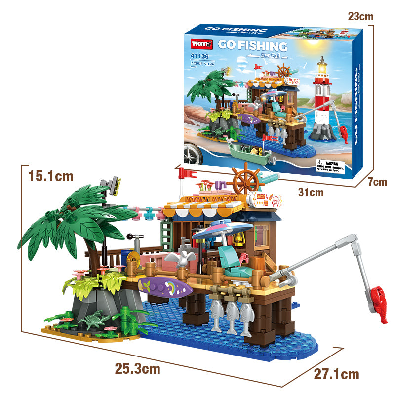Fishing Village Cabin Building Blocks Set Construction Toy