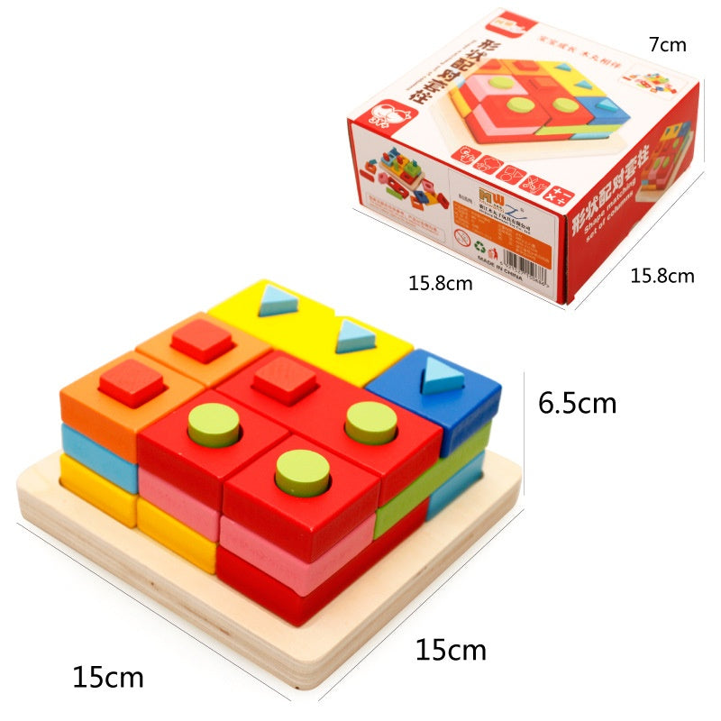 Wooden Educational Geometric Shape Sorter: Cube Puzzle and Stacking Game for Kids