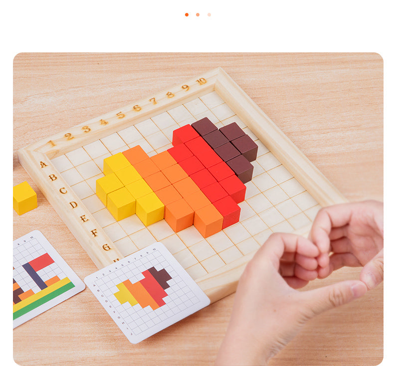 Preschool Educational Learning Set: Colorful Wooden Cubes and Building Blocks with Cards