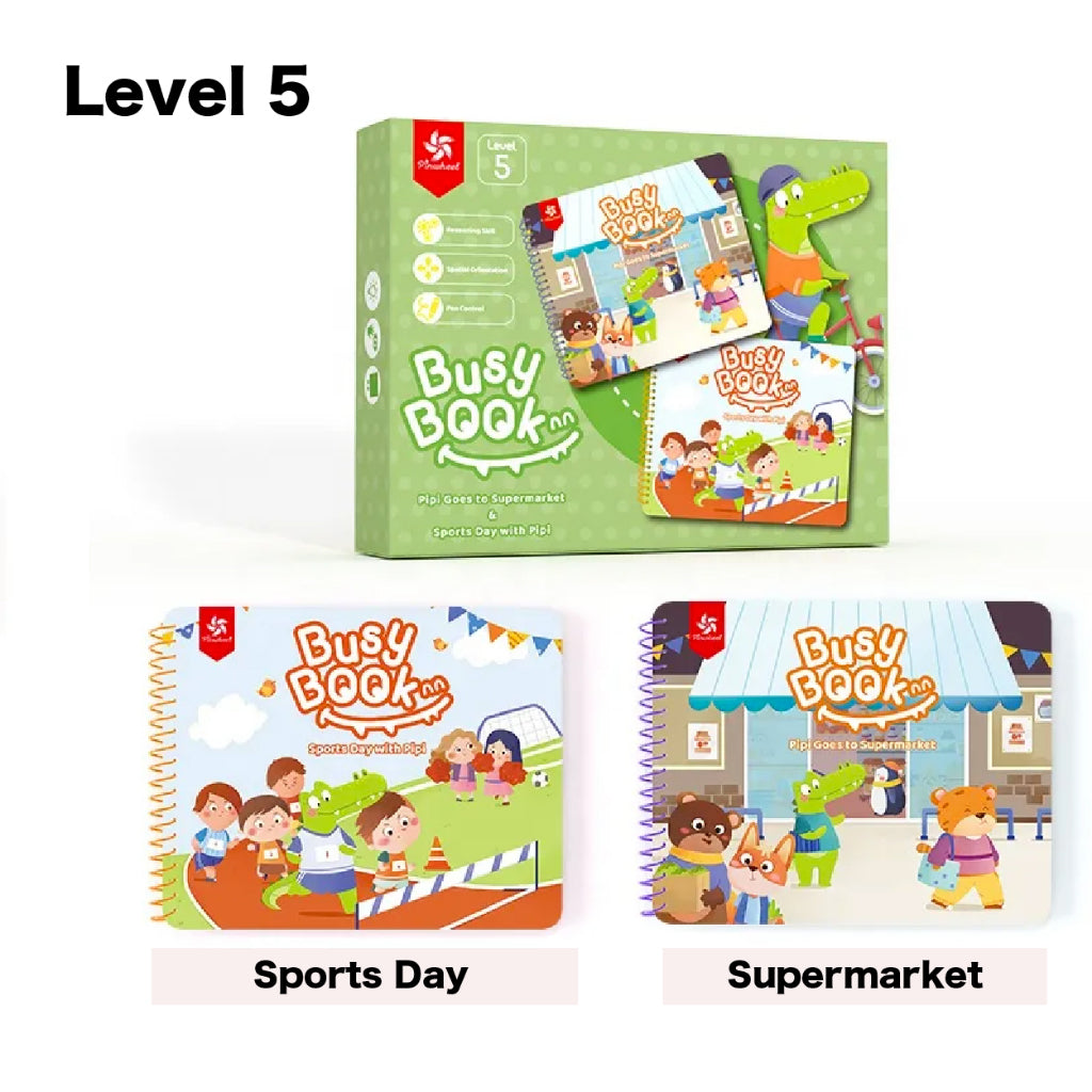 Pinwheel Preschool Montessori Educational Interactive Busy Book 5 Levels ( Each Box of 2 Books)