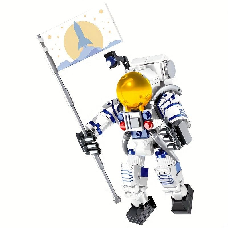 Astronaut Figure Holding The Flag with Movable Joints Building Blocks Set Model Toy