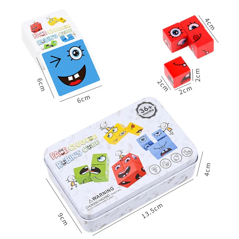 Face Change Wooden Expression Puzzle: Educational Montessori Building Blocks and Magic Cube Toy