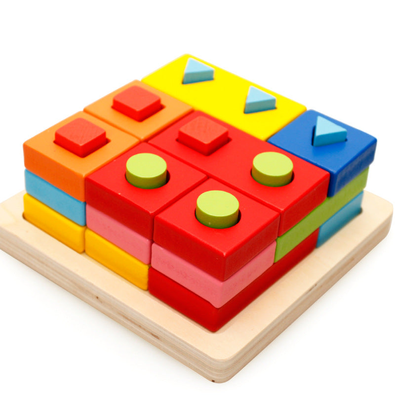 Wooden Educational Geometric Shape Sorter: Cube Puzzle and Stacking Game for Kids