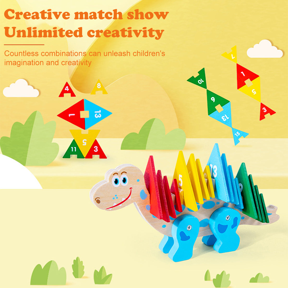 Wooden Dinosaur Color, Shapes, and Number Recognition Puzzles
