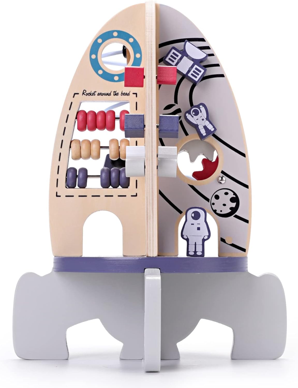Wooden 4-in-1 Rocket Activity Cube