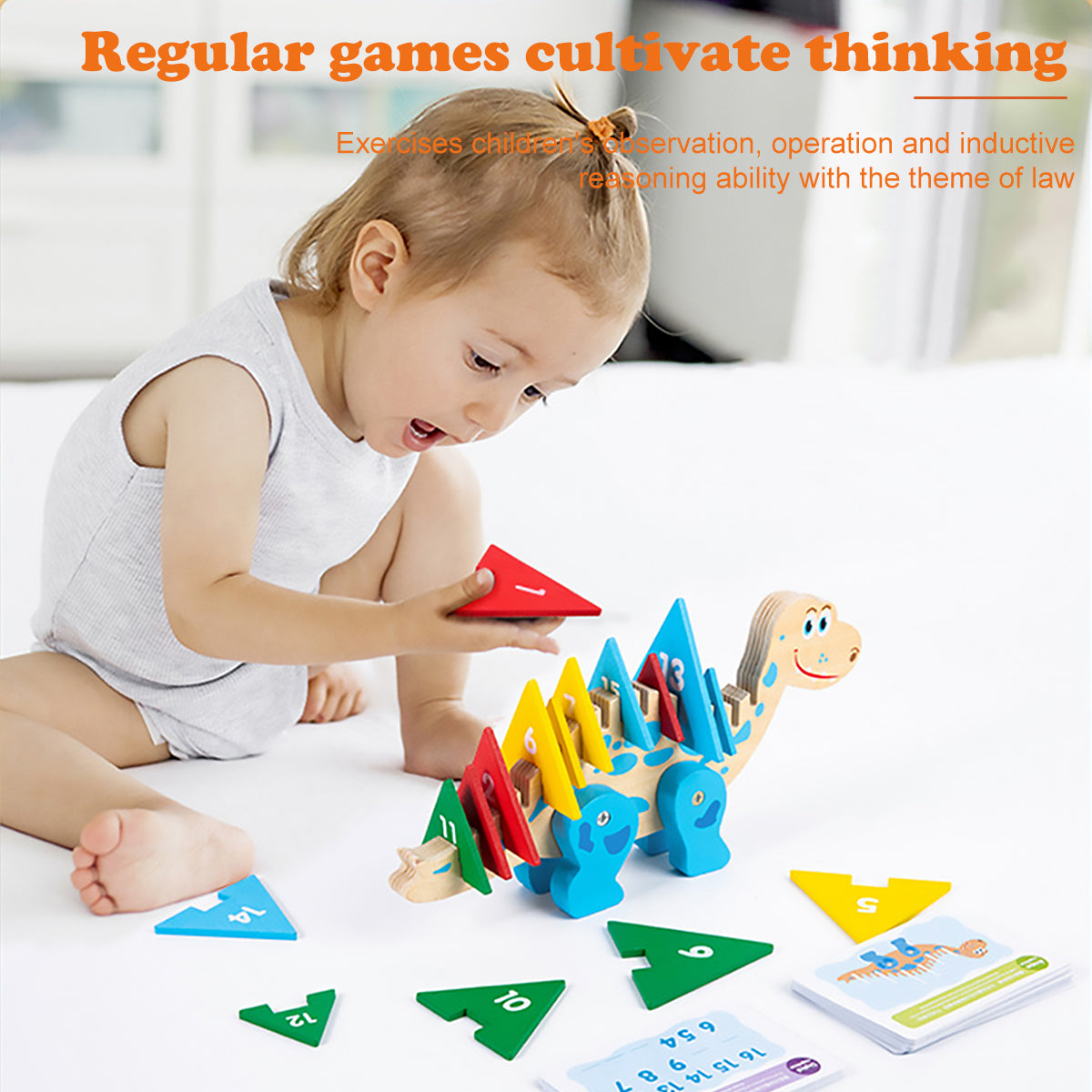 Wooden Dinosaur Color, Shapes, and Number Recognition Puzzles