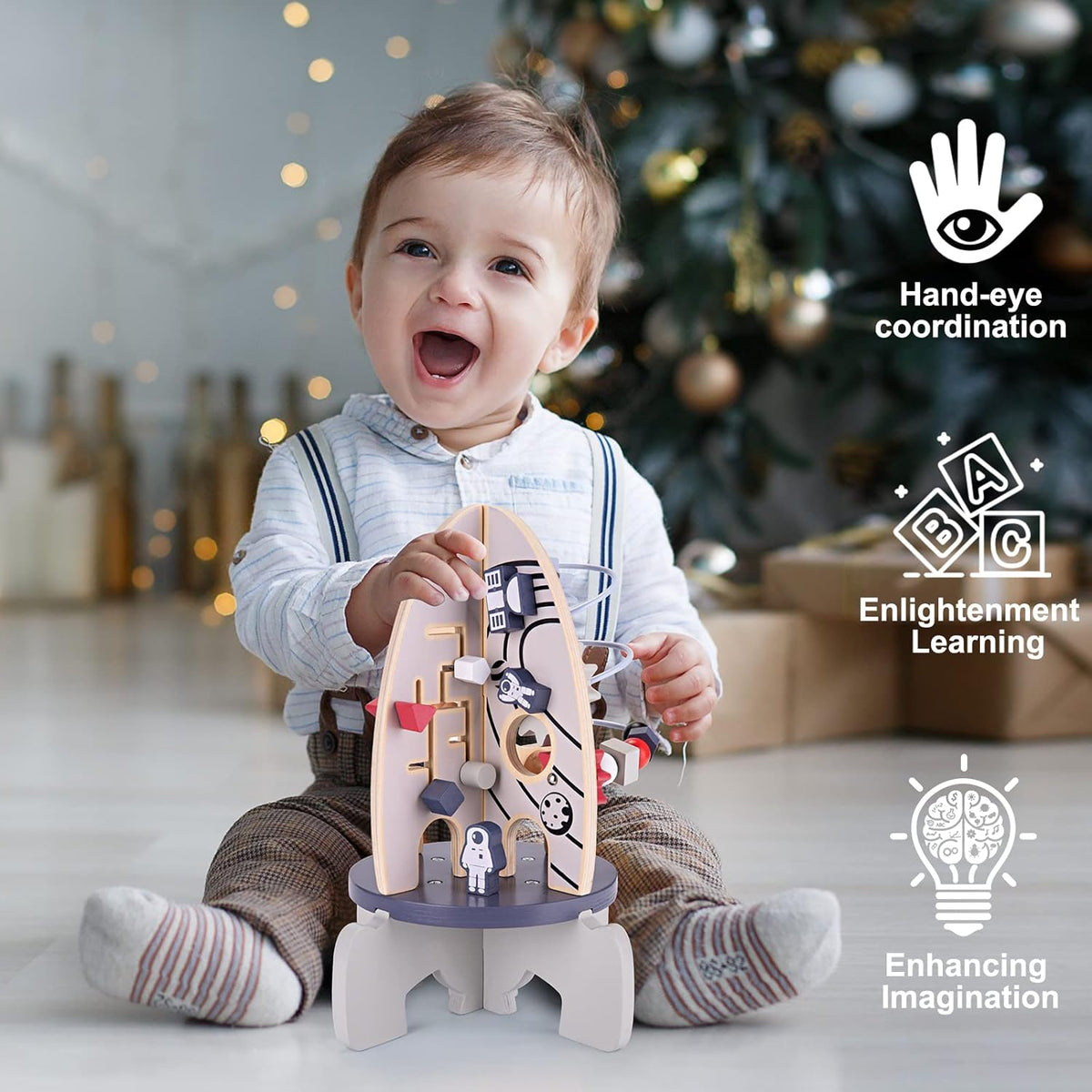 Wooden 4-in-1 Rocket Activity Cube