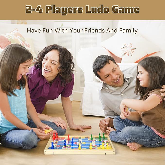 2-in-1 Ludo and Slingshot Game: Wooden Fast Sling Puck Board Game, Foosball Winner Hockey for Kids and Adults