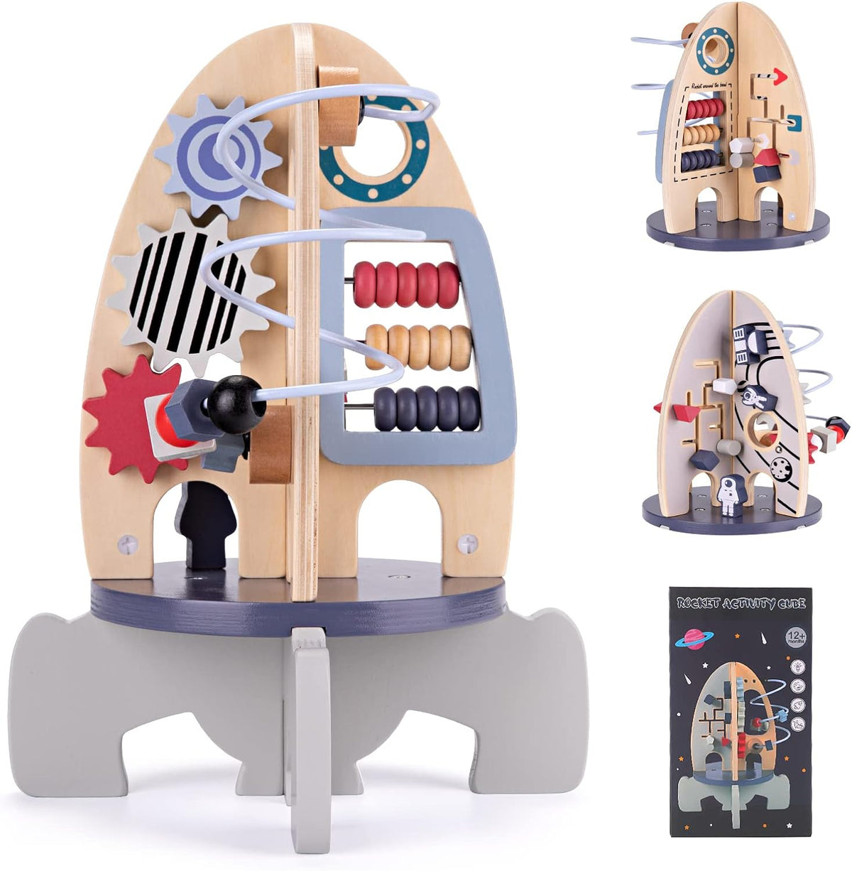 Wooden 4-in-1 Rocket Activity Cube