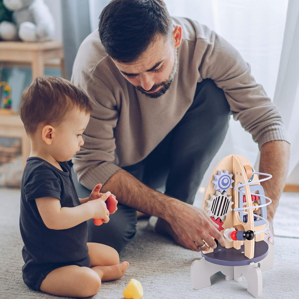 Wooden 4-in-1 Rocket Activity Cube