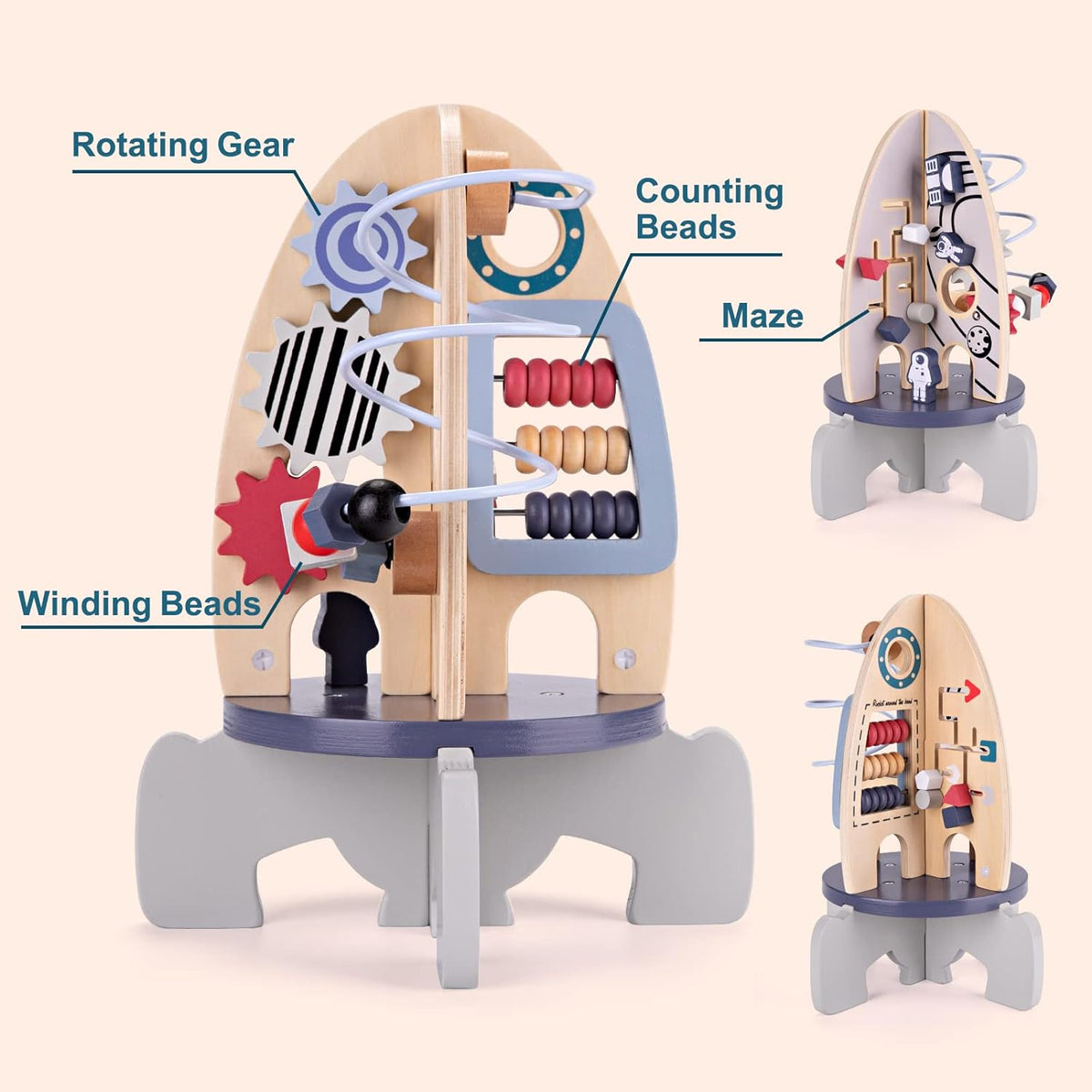 Wooden 4-in-1 Rocket Activity Cube