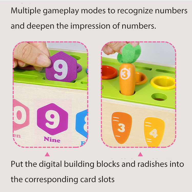 Wooden Pairing Radishes and Numbers Math Learning Set - Number Blocks & Counting Sticks with Sorting Toy