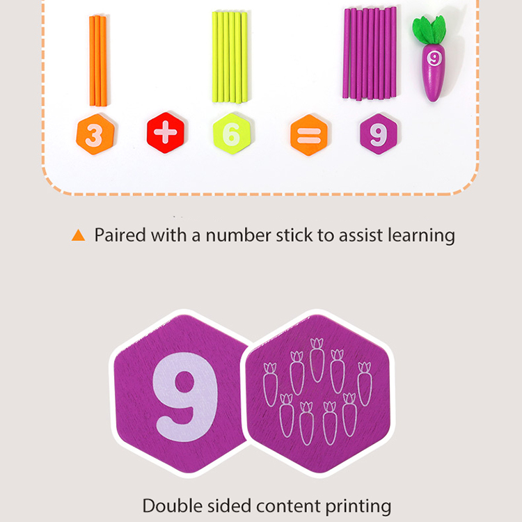 Wooden Pairing Radishes and Numbers Math Learning Set - Number Blocks & Counting Sticks with Sorting Toy