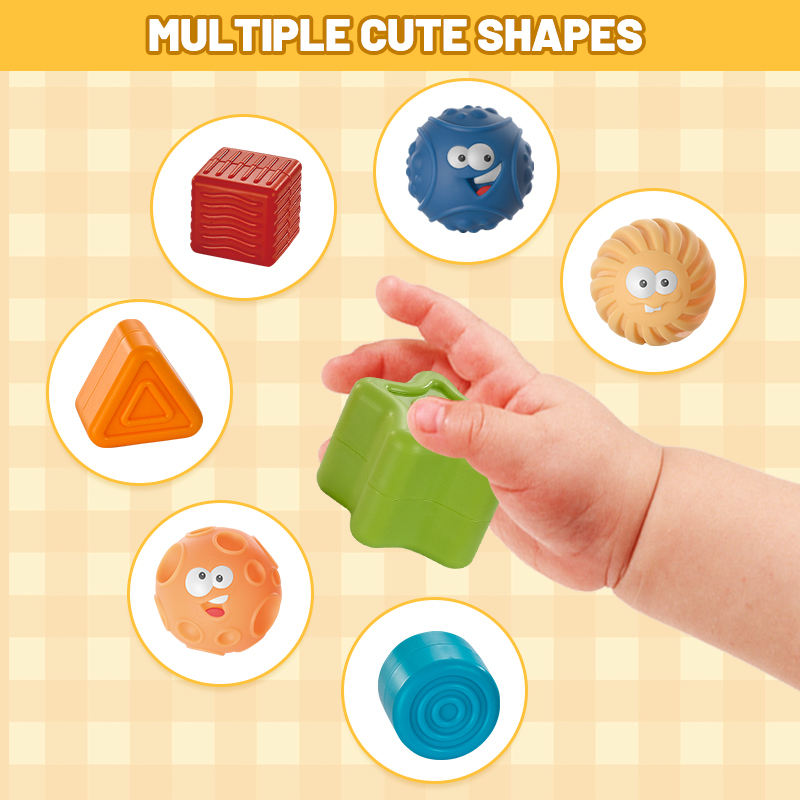 2-in-1 Soft Rubber Silicone Sensory Shape Sorter Baby Blocks Set - 9 PCS