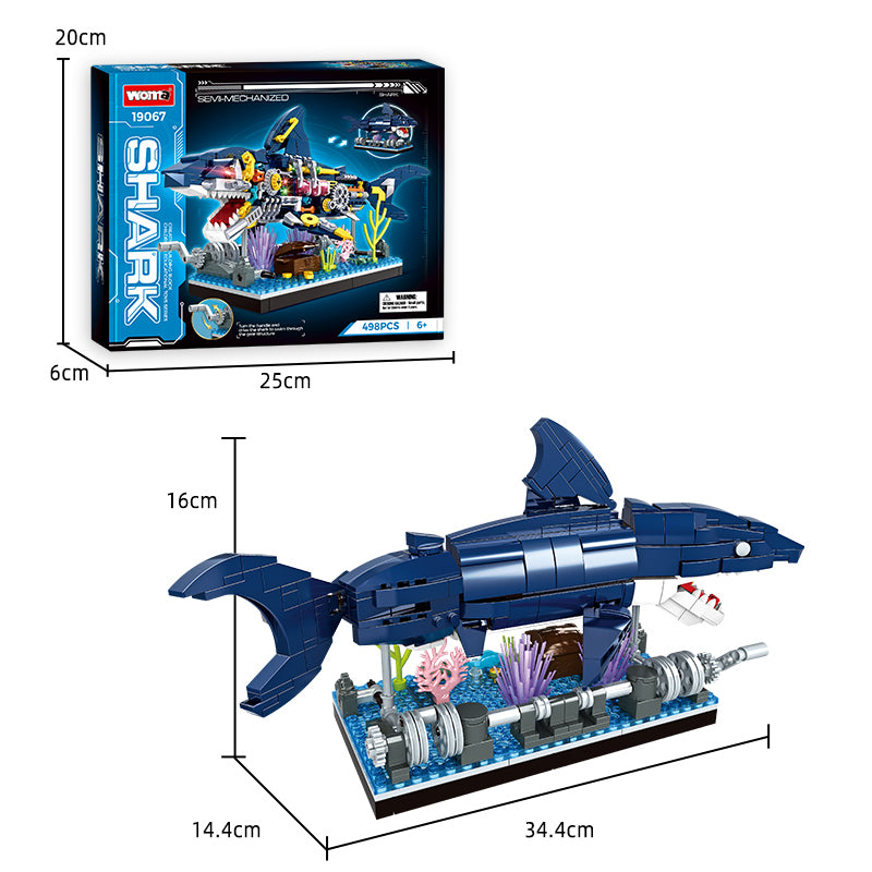 Ocean Marine Building Kit Movable Cyberpunk Shark Building Set Block Toy