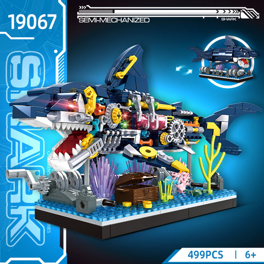 Ocean Marine Building Kit Movable Cyberpunk Shark Building Set Block Toy