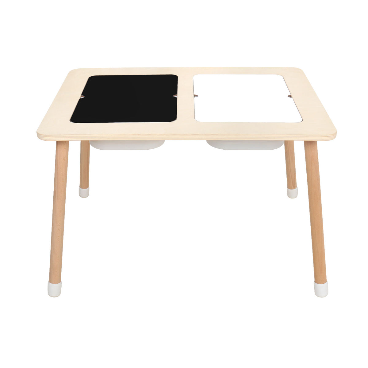 Wooden Sensory Creative Table with 3 Foldable Storage Bins and a Wooden Chair