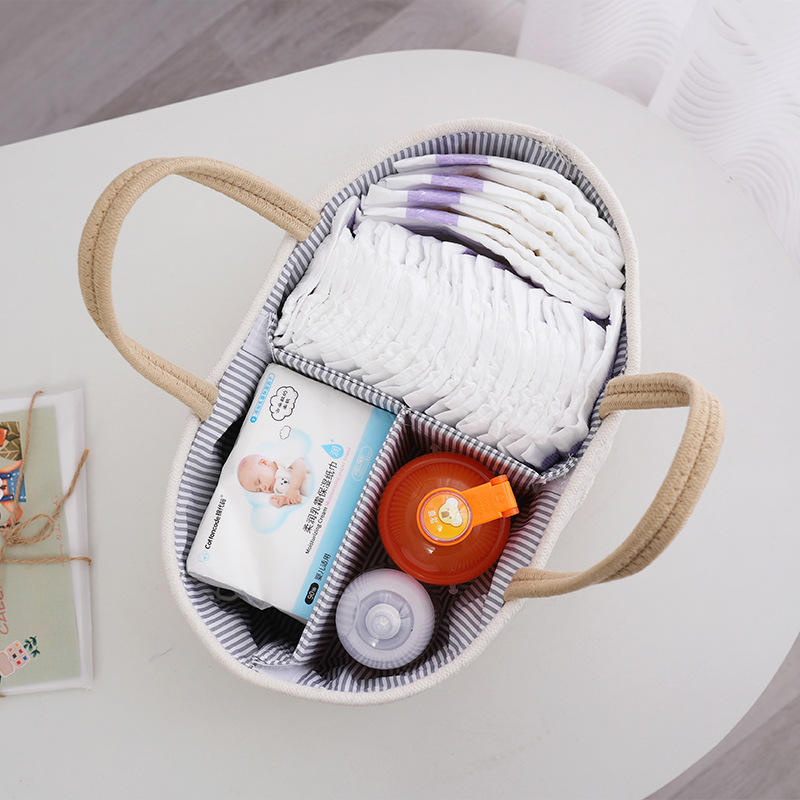 All Essential Woven Baby Diaper Caddy Organizer Cotton Rope Basket