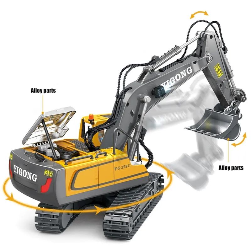 RC Excavator 9-Channel Remote Control Engineering Vehicle - Alloy Version