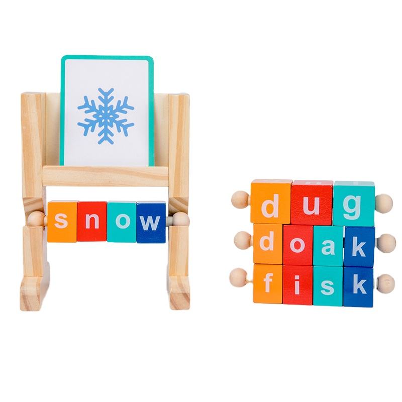 Wooden Spelling Blocks Turning Rotating Matching Letters Toy
