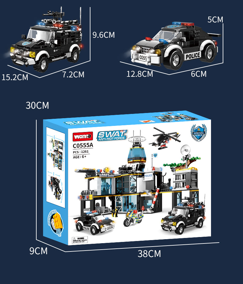 SWAT Team City Building Block Brick Set Police Station Car Toy