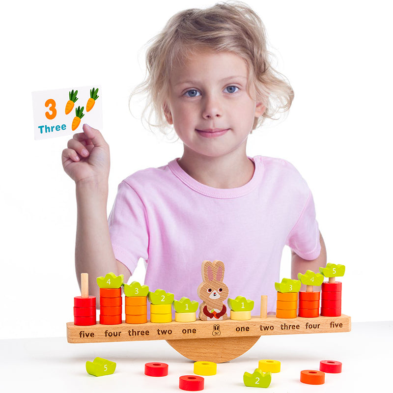 Wooden Rabbit Balance Toy with Math Flashcards - Preschool Math Learning Toy