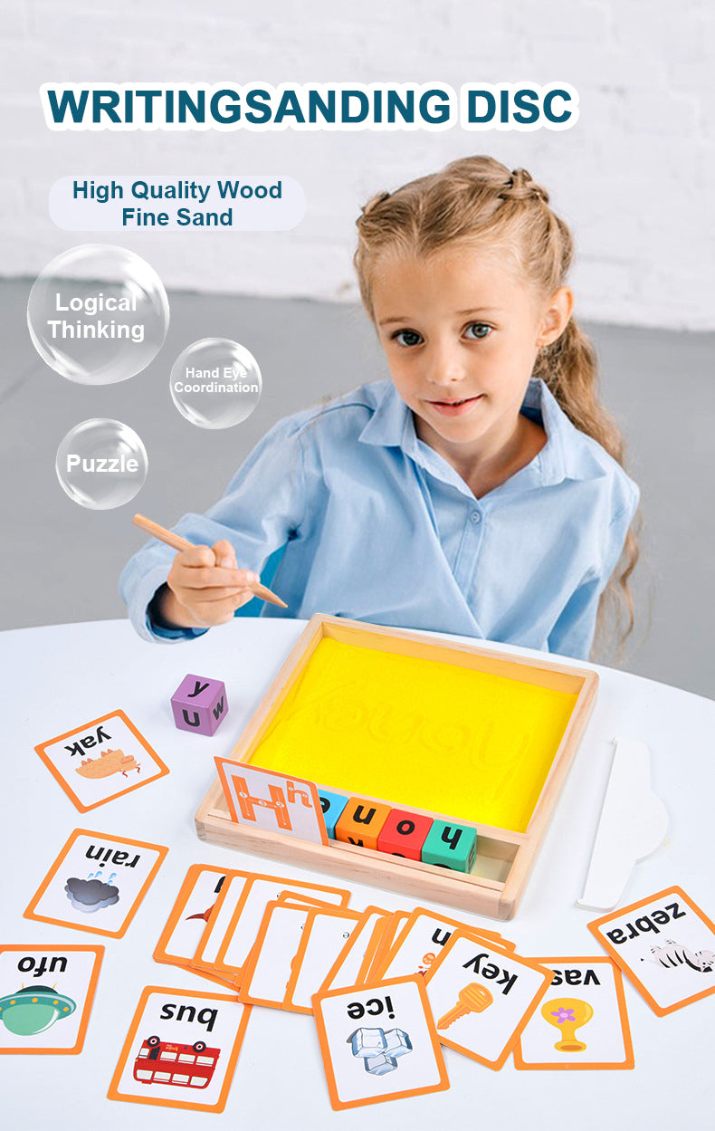 Wooden Sandbox Writing Letters Tray with Alphabet Blocks