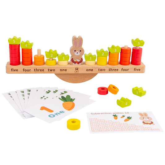 Wooden Rabbit Balance Toy with Math Flashcards - Preschool Math Learning Toy