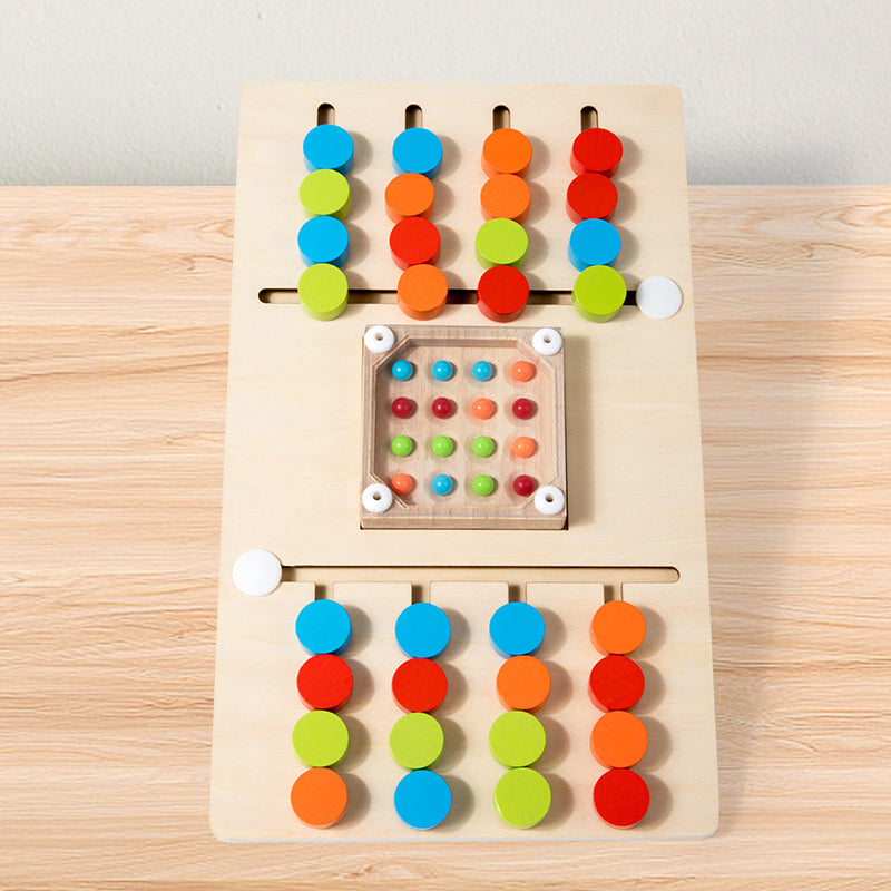 Montessori Shaking Beads Game – 4-Color Wooden Logic Toy (Double Battle Mode)