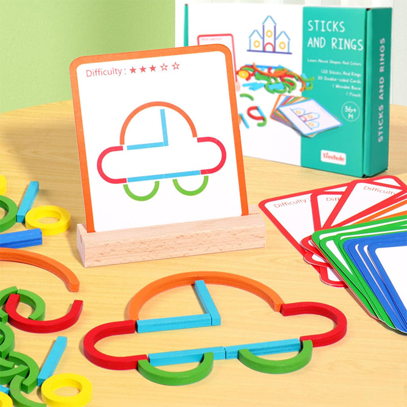 Montessori Sticks & Rings Board – 3D Wooden Puzzle for Toddlers