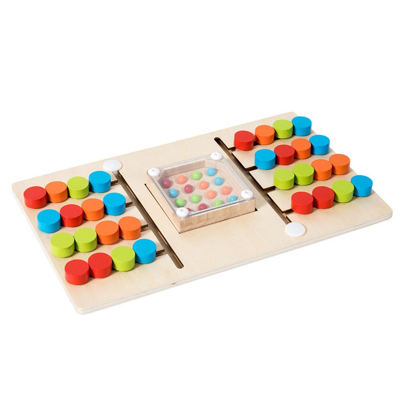 Montessori Shaking Beads Game – 4-Color Wooden Logic Toy (Double Battle Mode)