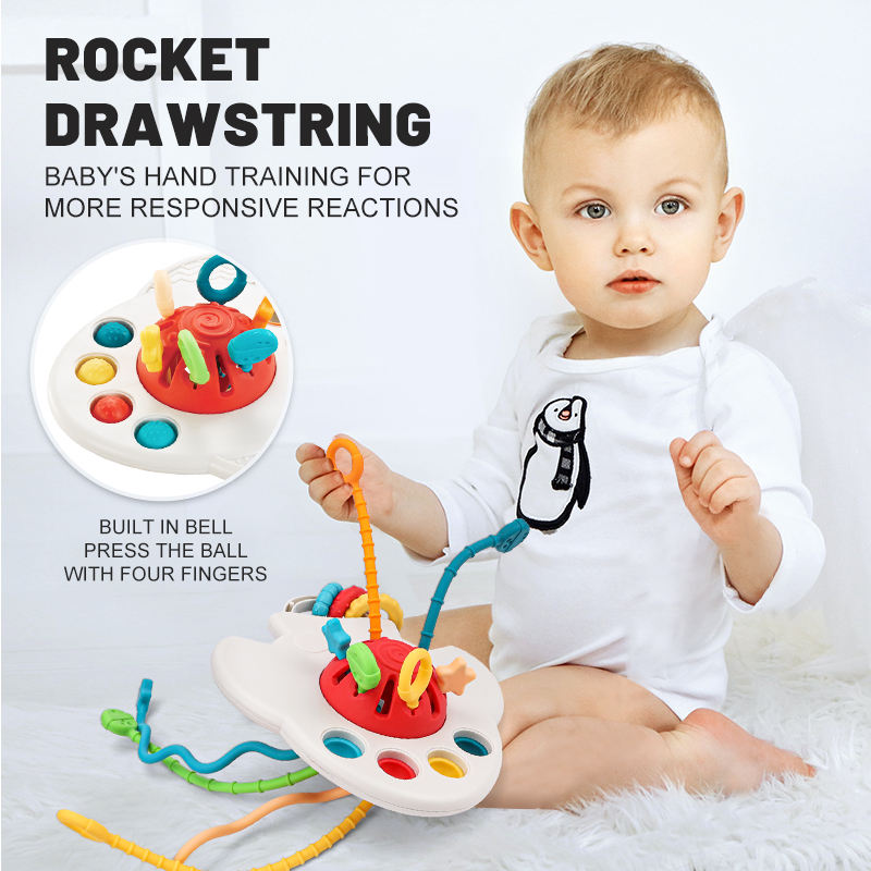 6-in-1 Set Pull String Toy Shape Sorter Montessori Sensory Baby Stacking Toys With Soft Silicone Rubber Stacking Blocks - 34 PCS