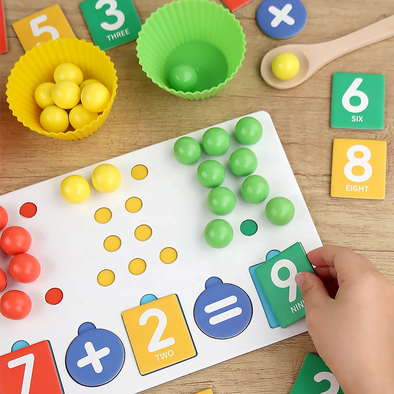 Montessori Math Learning Toy - Wooden Number Matching & Counting Bead Game