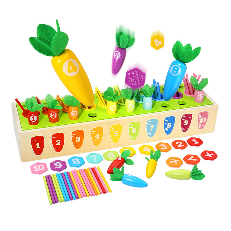 Wooden Pairing Radishes and Numbers Math Learning Set - Number Blocks & Counting Sticks with Sorting Toy