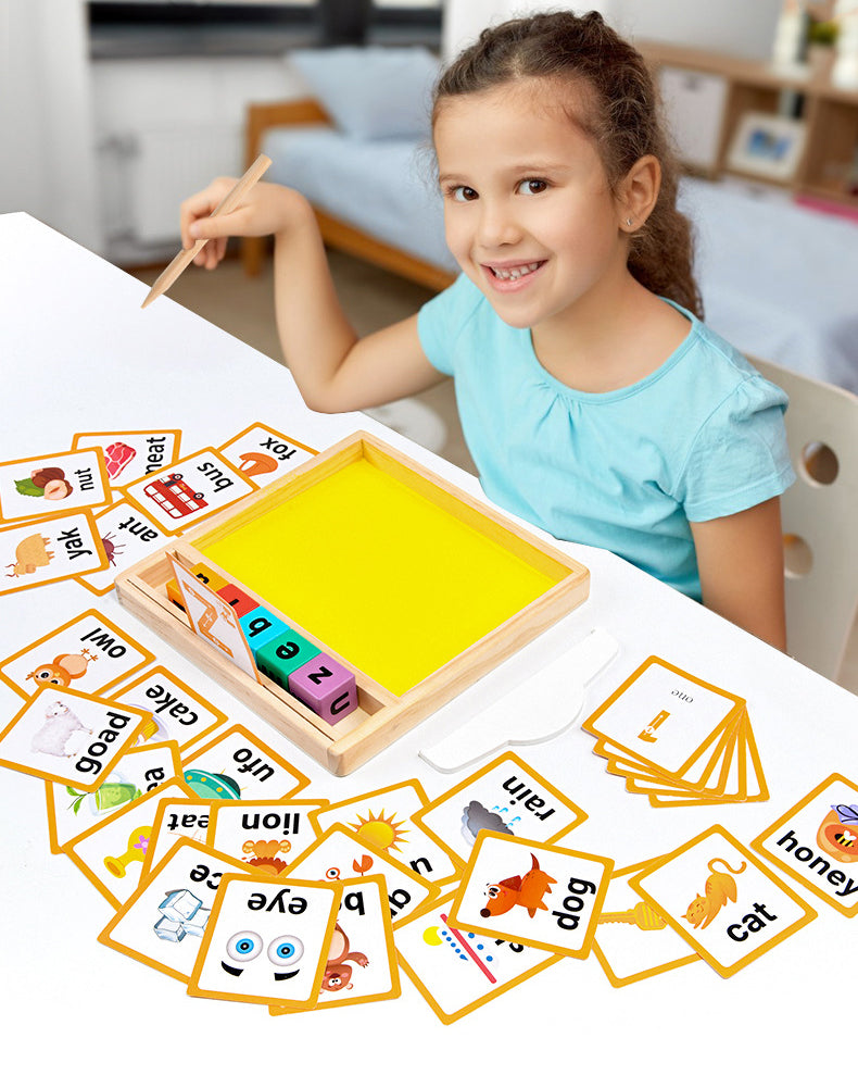 Wooden Sandbox Writing Letters Tray with Alphabet Blocks