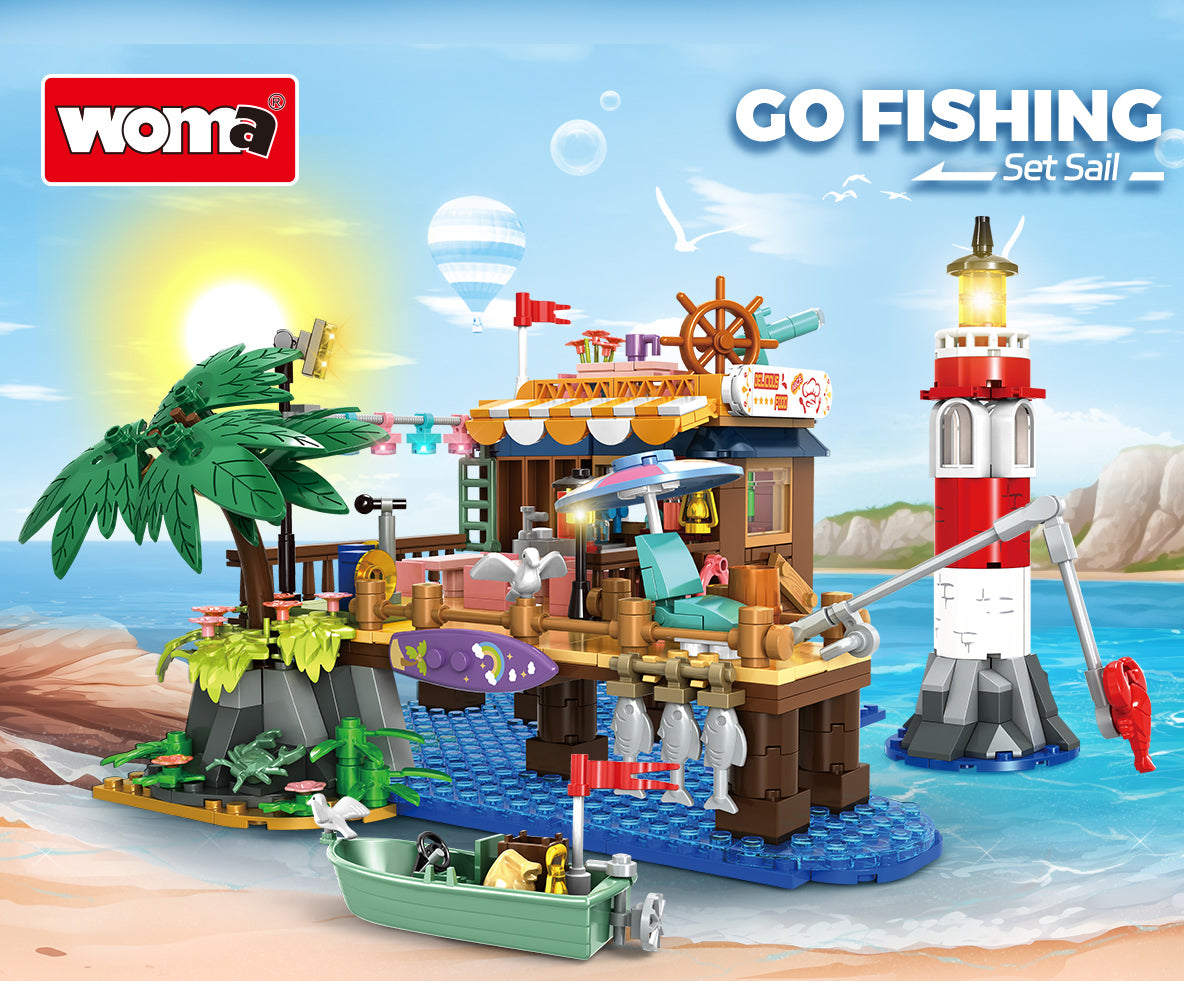 Fishing Village Cabin Building Blocks Set Construction Toy
