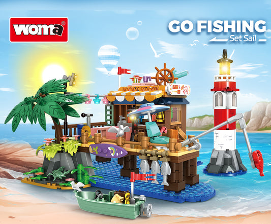 Fishing Village Cabin Building Blocks Set Construction Toy