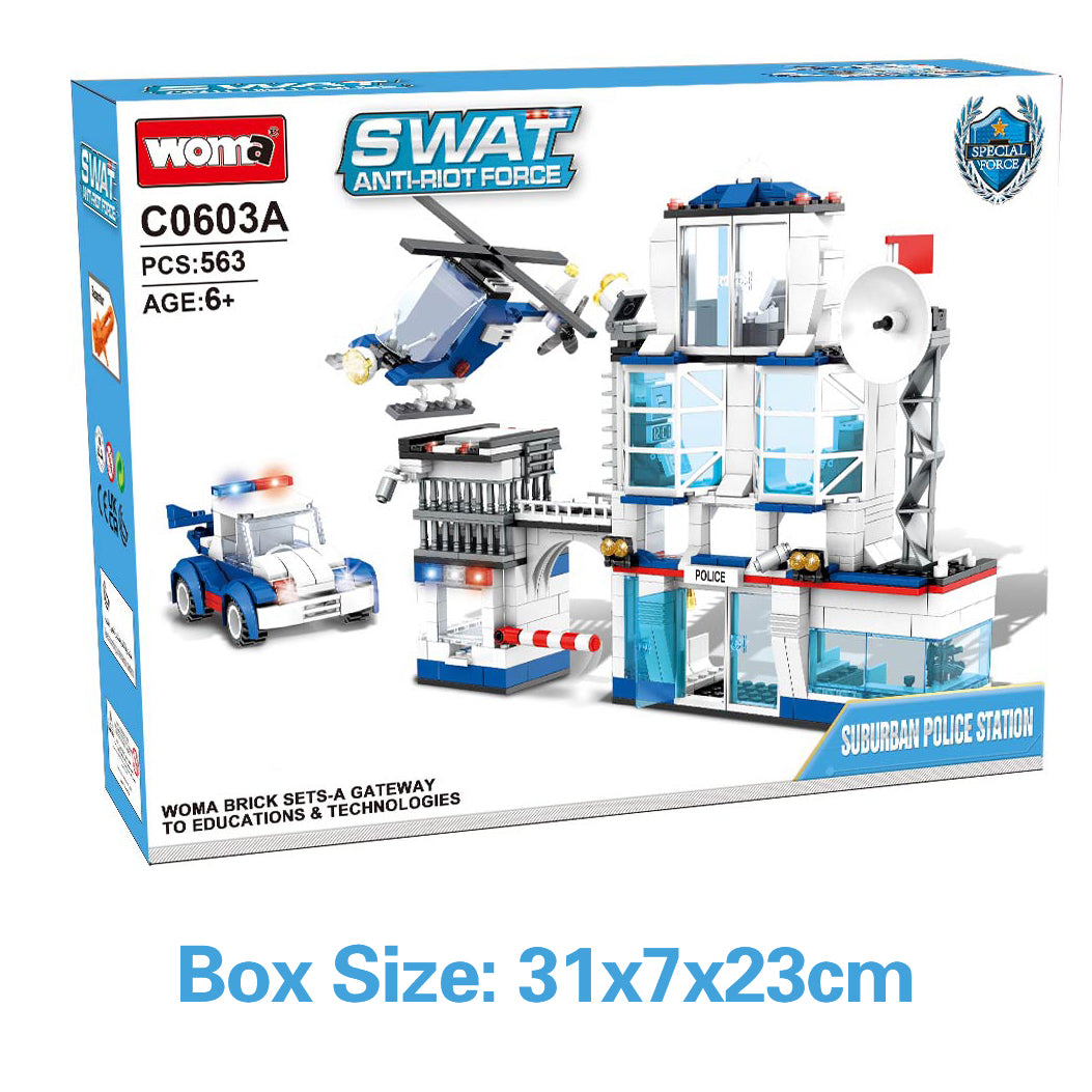 City Police Station Headquarters Model Small Brick Building Block Set With Helicopter and Car