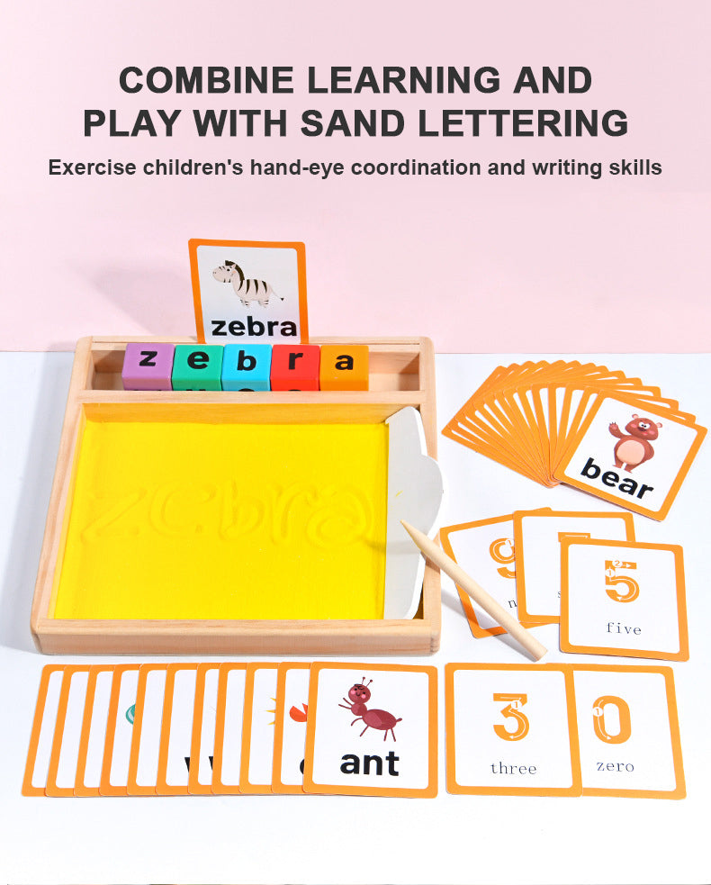 Wooden Sandbox Writing Letters Tray with Alphabet Blocks