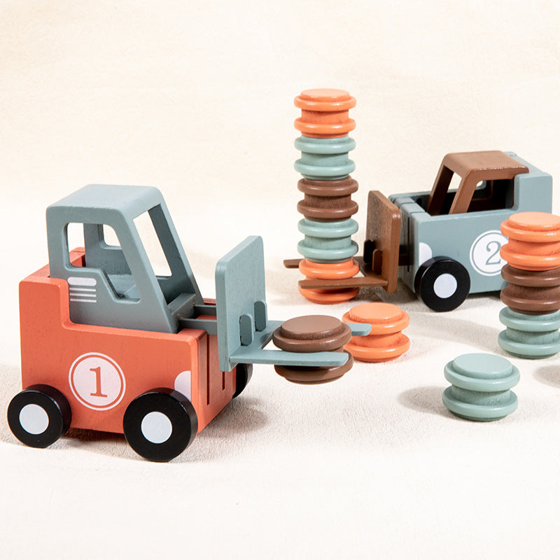 Montessori Forklift Model – Wooden Construction Toy with Duel Game Mode