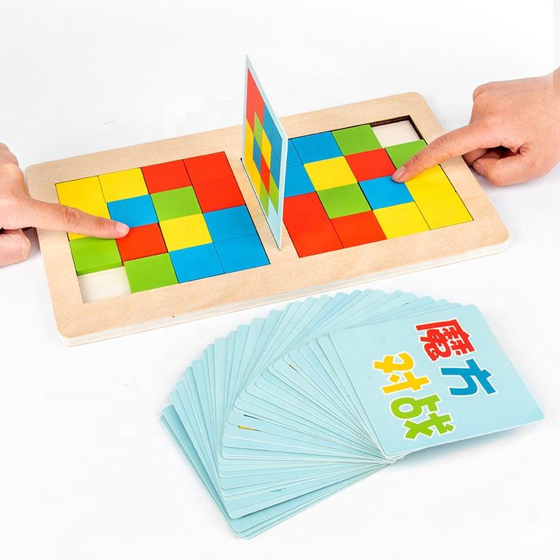 Montessori Battle Puzzle - Wooden 3D Cube Matching Game for Two