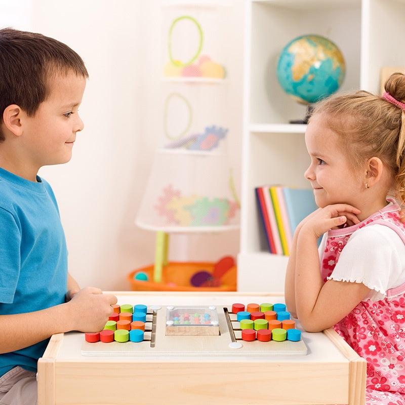 Montessori Shaking Beads Game – 4-Color Wooden Logic Toy (Double Battle Mode)